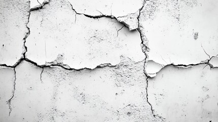 Fototapeta premium Cracked white wall surface with rough texture, ideal for background or design purposes.