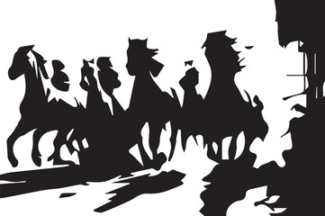 Painting artistic drawing of a herd of Arabian horses
