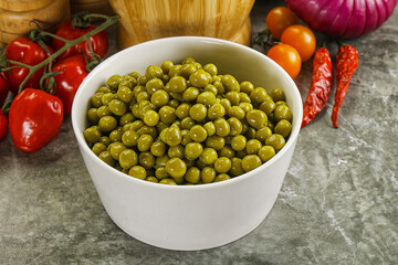Sweet canned young green peas