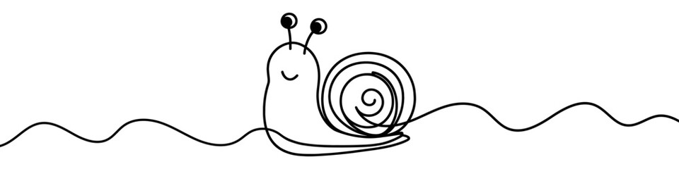 Happy snail crawling on a continuous line drawing © chekman