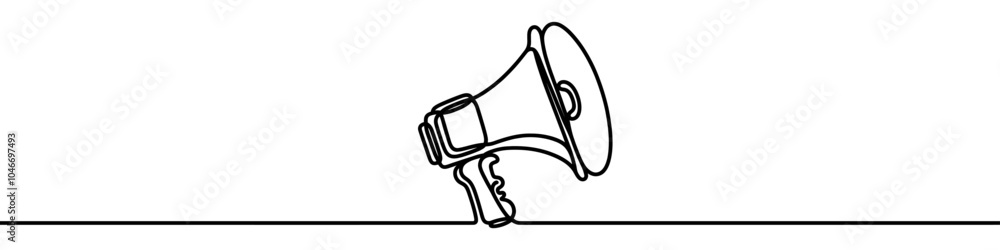 Poster continuous line drawing representing a megaphone for announcing or protesting. vector illustration.