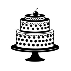 Black and White Two-Tier Birthday Cake with Cherry.