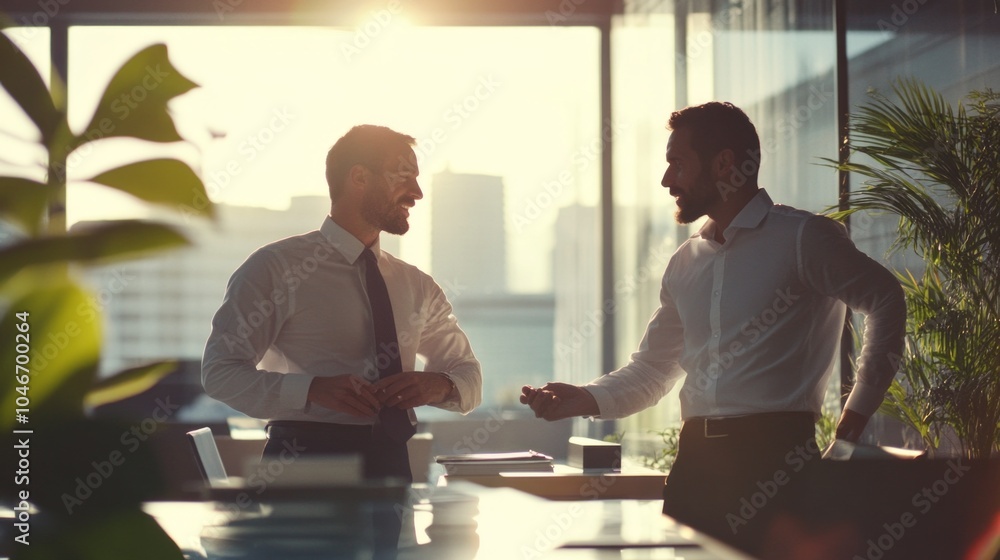 Poster two men are talking in a business setting