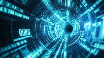 Tunnel with glowing dollar, representing finance in a digital world close up, focus on, copy space, bold neon accents, Double exposure silhouette with digital transformation