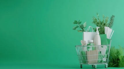Sustainable botanical arrangement with a variety of fresh potted plants herbs and natural decor elements in a minimalist studio setting  Concept of eco friendly living organic gardening