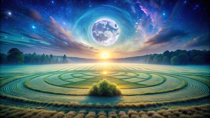 Fototapeta premium Surreal watercolor landscape bathed in ethereal moonlight
