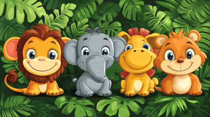 Naklejka premium Illustration for children, savannah animals. AI generative.