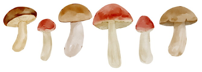 Set of watercolor mushroom. 