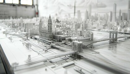 Waterfront City Plan, sustainable city with a river in front,  city built along a waterfront, integrating water into the design with floating structures, bridges, and canals.