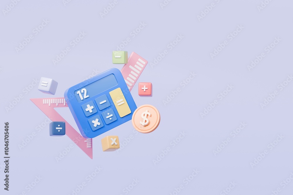 Poster 3d calculator device icon. minimal calculating machine, mathematic tool icon on isolated background.
