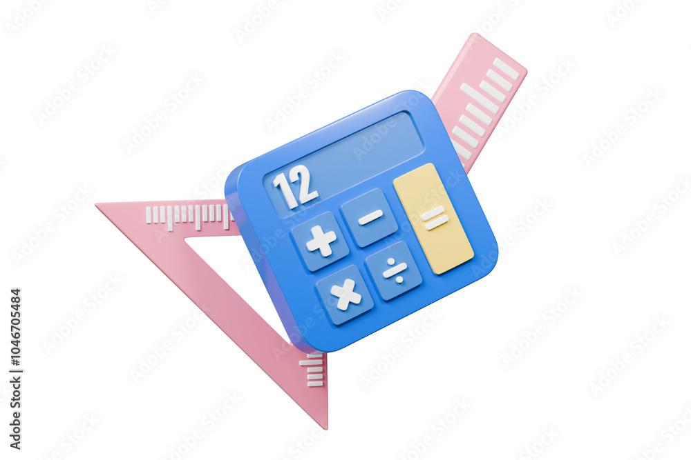 Poster 3d calculator device icon. minimal calculating machine, mathematic tool icon on isolated background.