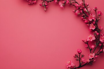 Feminine Flatlay. Romantic Floral Frame with Copy Space for Mother's Day and Valentine's Day
