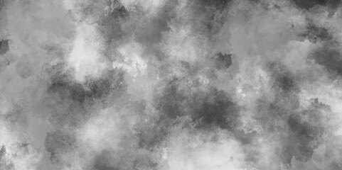 Black and white ink effect water color with stains of white clouds and fogg, Abstract grey cloudy and grunge watercolor background texture, White painted grunge cement wall marble texture.