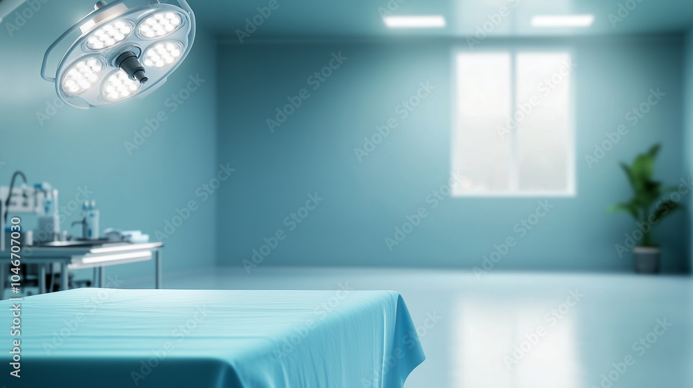 Aufkleber a sterile operating room with surgeons prepping for a minimally invasive procedure, with a clean blu
