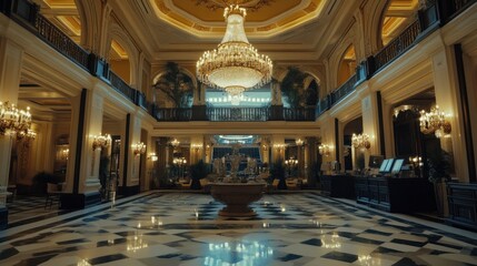 Obraz premium Grand Hotel Lobby with Crystal Chandelier