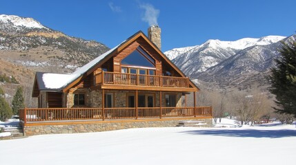Cozy Cabin with Mountain Views in Snowy Landscape
