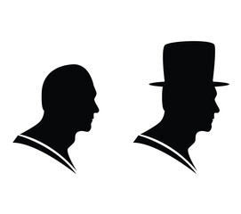 Male Bust Silhouette with and without Hat. People, body parts and fashion concept vector art