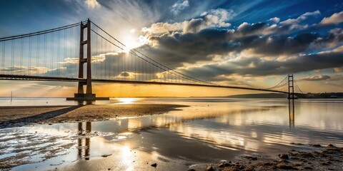 Suspension bridge at low tide in Kingston upon Hull England