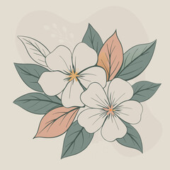 Unique combination of colors: elegant blue flowers and green leaves on a delicate background.
