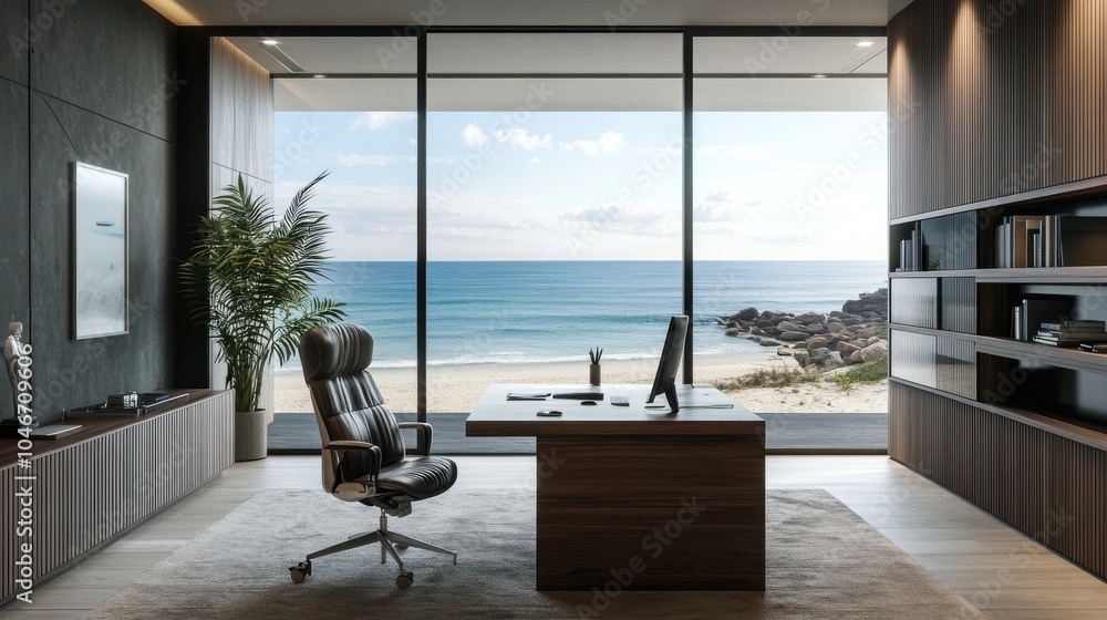 Poster coastal office with an empty shell frame.