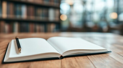A bookshelf filled with classic novels next to an open notebook, symbolizing literary inspiration for National Novel Writing Month 
