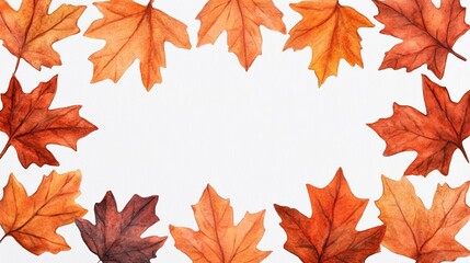 Fototapeta premium Autumnal Watercolor Backdrop, Abstract Maple Leaves, Warm Fall Palette 