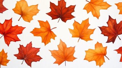 Autumnal Watercolor Backdrop, Abstract Maple Leaves, Warm Fall Palette 