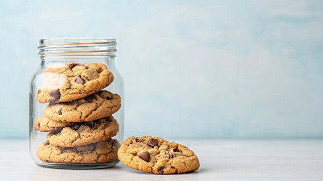 Cookie jar filled with homemade peanut butter cookies, with one cookie half-eaten beside it, celebrating National Cookie Day - Powered by Adobe