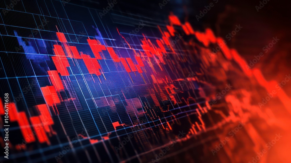 Leinwandbilder a close-up shot of a digital screen displaying a stock market graph with a red downward trend.