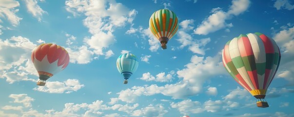 Fototapeta premium Colorful hot air balloons floating in the sky, 4K hyperrealistic photo