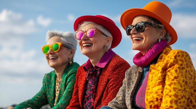 Group of LGBTQ+ elders sitting together in a park, laughing and sharing stories from the past, representing community and connection 