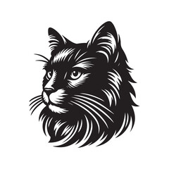 Cat Head Silhouette in Black - Vector Graphic.