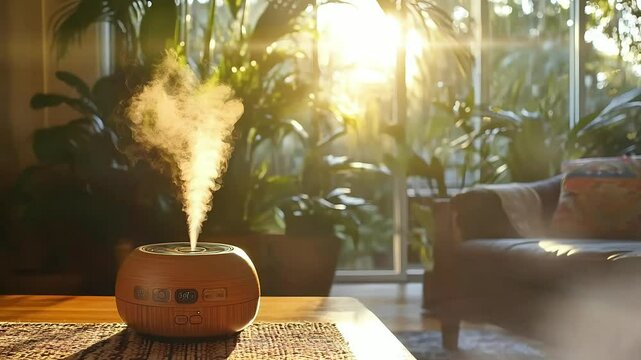 spectacular Aromatherapy diffuser with warm mood in the sunlight at cozy living room