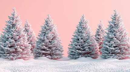 Snow-covered pine trees glowing under the winter sun