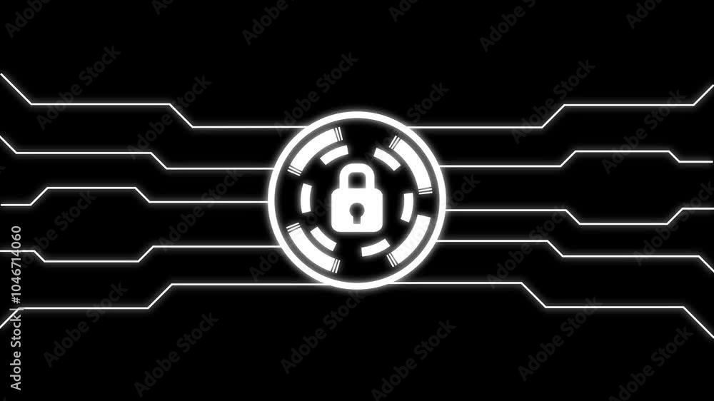 Poster lock icon security concept with glowing shield and lock icon on dark background. closed padlock on d