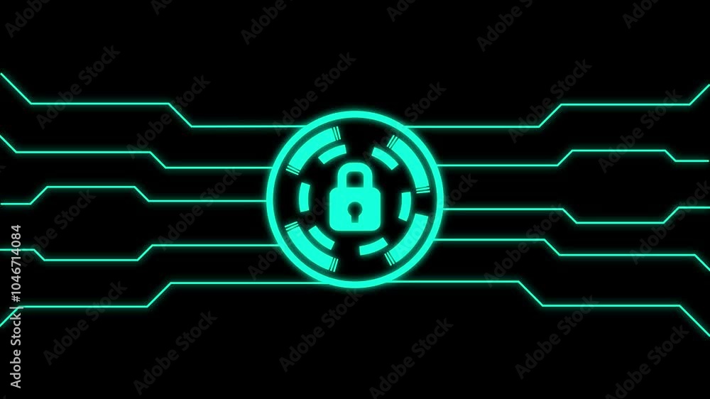 Poster lock icon security concept with glowing shield and lock icon on dark background. closed padlock on d