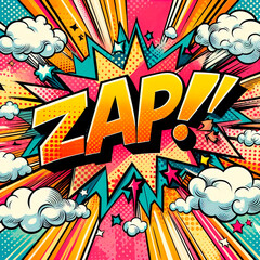 Comic book style zap sale announcement with vibrant burst design
