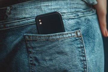 Phone In Pocket. Advertising Concept with Smart Phone in Girl's Jeans Pocket