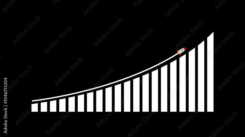 Poster arrow rising on graph with rocket sale symbols. abstract business growth and graph chart icon animat