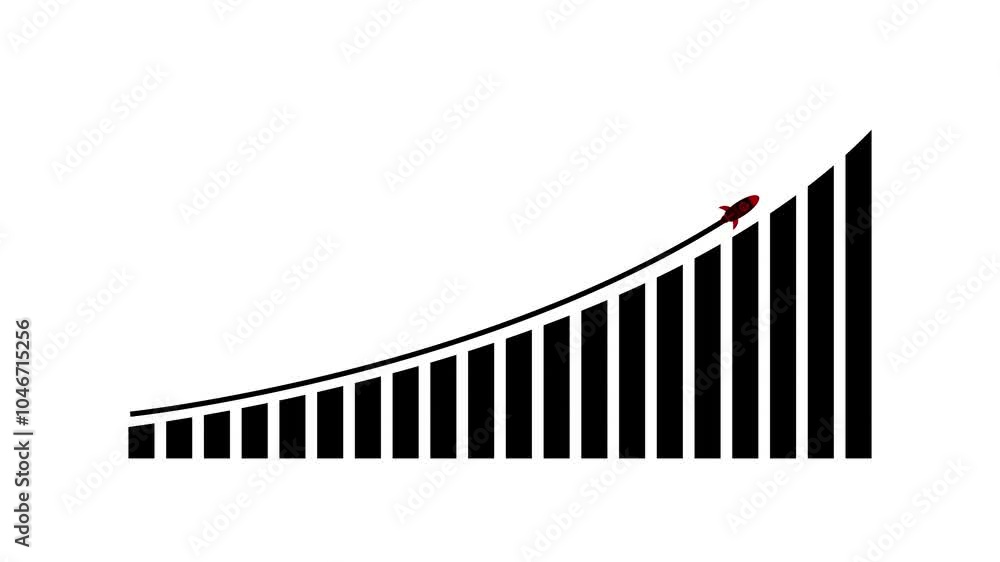Poster arrow rising on graph with rocket sale symbols. abstract business growth and graph chart icon animat