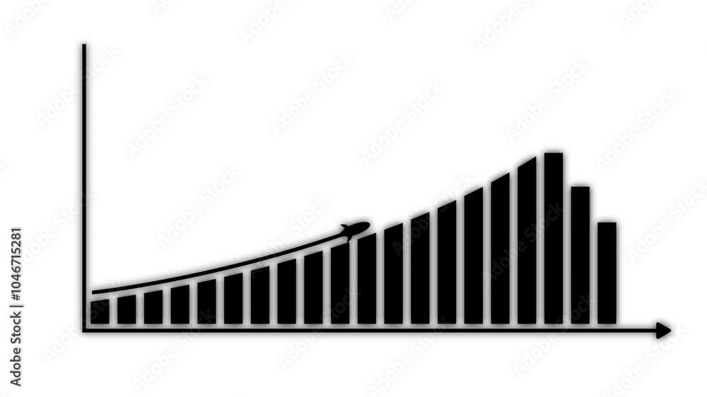 Poster arrow rising on graph with rocket sale symbols. abstract business growth and graph chart icon animat