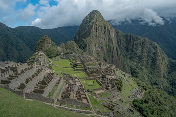 Machu Picchu looking over the ruined city towards Huayna Picchu.