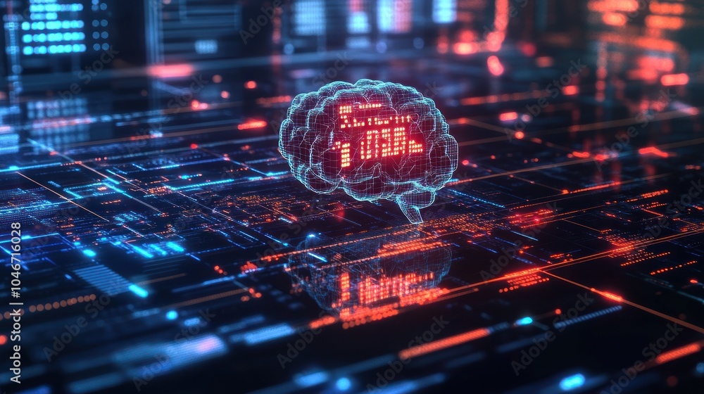 Poster a digital brain overlaid on a circuit board, symbolizing artificial intelligence and data processing