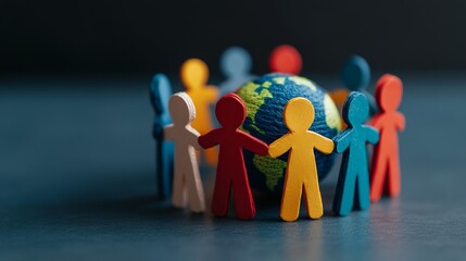 Vibrant globe surrounded by multicolored paper cut-out figures holding hands, symbolizing global unity and diversity for International Human Rights Day 