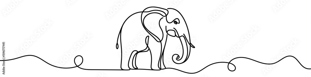 Poster continuous line drawing of an elephant walking in a minimalist style