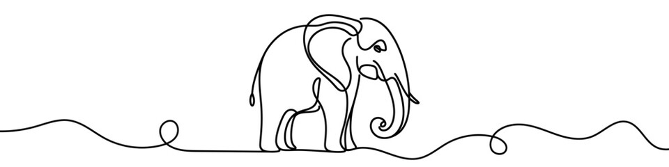 Continuous line drawing of an elephant walking in a minimalist style