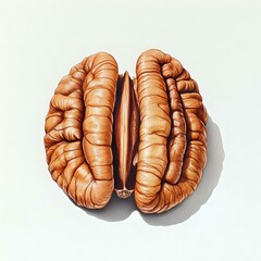 Close-up of a single pecan nut isolated on white background.