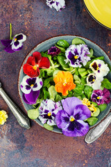 Colorful edible flower salad.