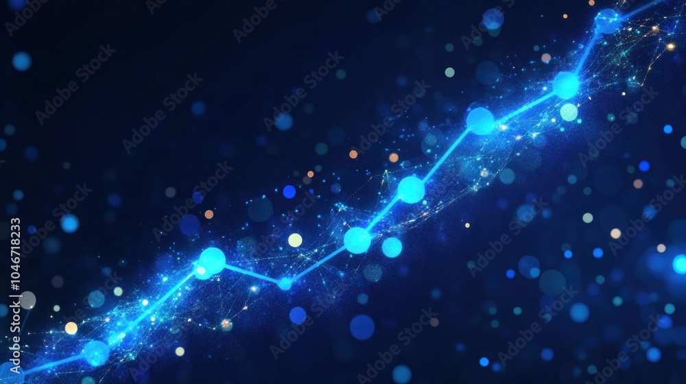 Poster abstract digital representation of data flow with glowing dots and lines.