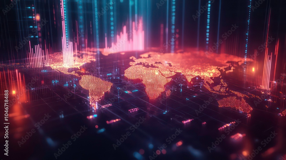 Aufkleber A digital representation of the world with glowing lines and data visualizations, depicting global connectivity and data flow.
